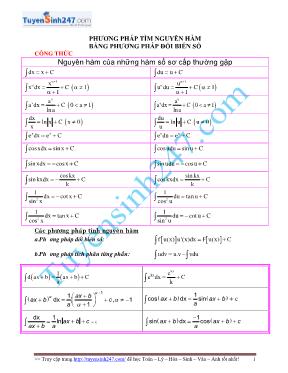 Phương pháp tìm nguyên hàm bằng phương pháp đổi biến số